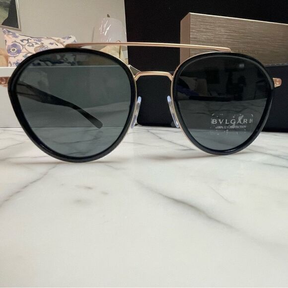 NIB Rose Gold & Black Aviator Bvlgari Sunglasses - Picture 8 of 10